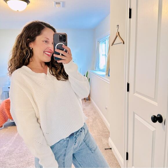 Revolve Michael Stars White Cotton V Neck Sweater Medium - Picture 1 of 10